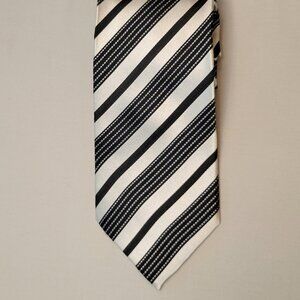 Roberto Villini Couture Mens 100% Silk Tie, Black and Silver Stripe Pattern